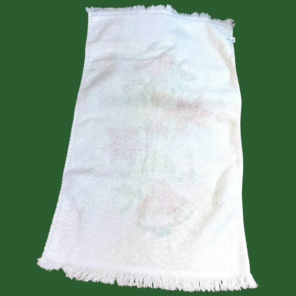 Vintage Christmas Girl Poinsettia All Cotton Hand Towel Mid Century Holiday